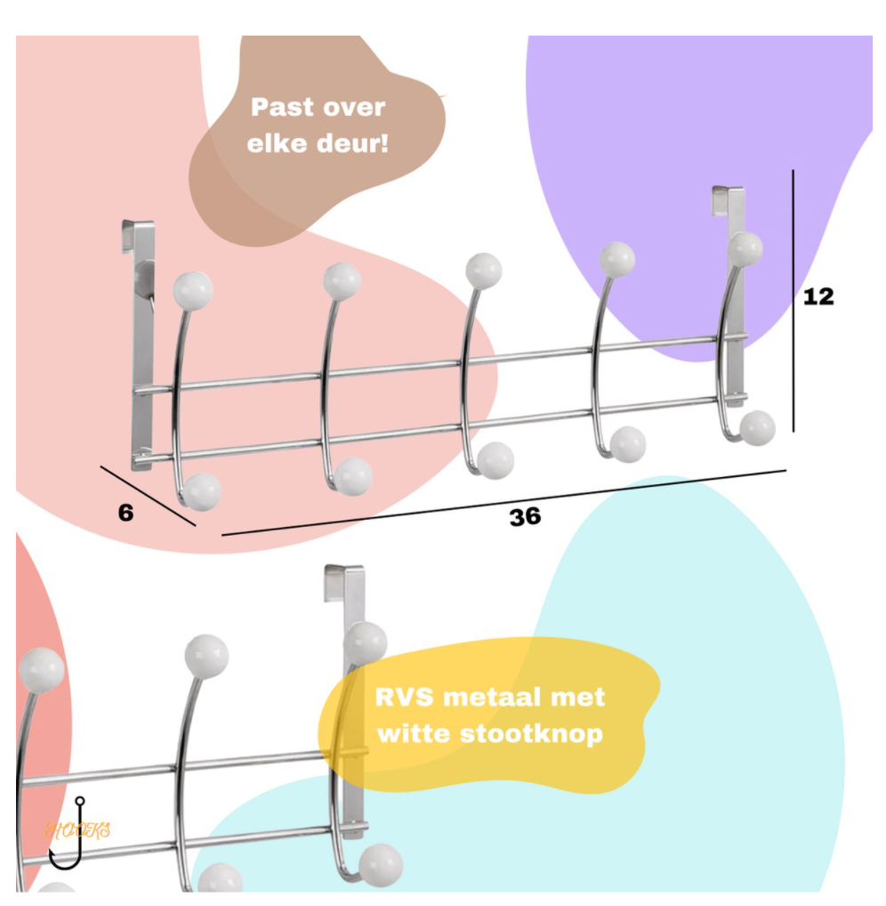 Hooks & Co Deurhaak Wit 42 Cm - Afbeelding 3