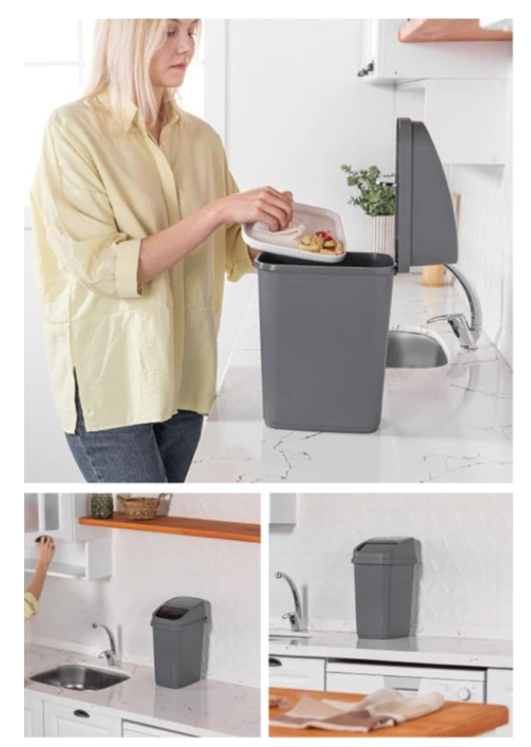 Folly life – Antraciet vuilnisbak – vuilnisemmer kunststof 5 liter – Vuilnisemmers – vuilnisbakken – prullenbakken – Kantoor – keuken prullenbakken - Afbeelding 3